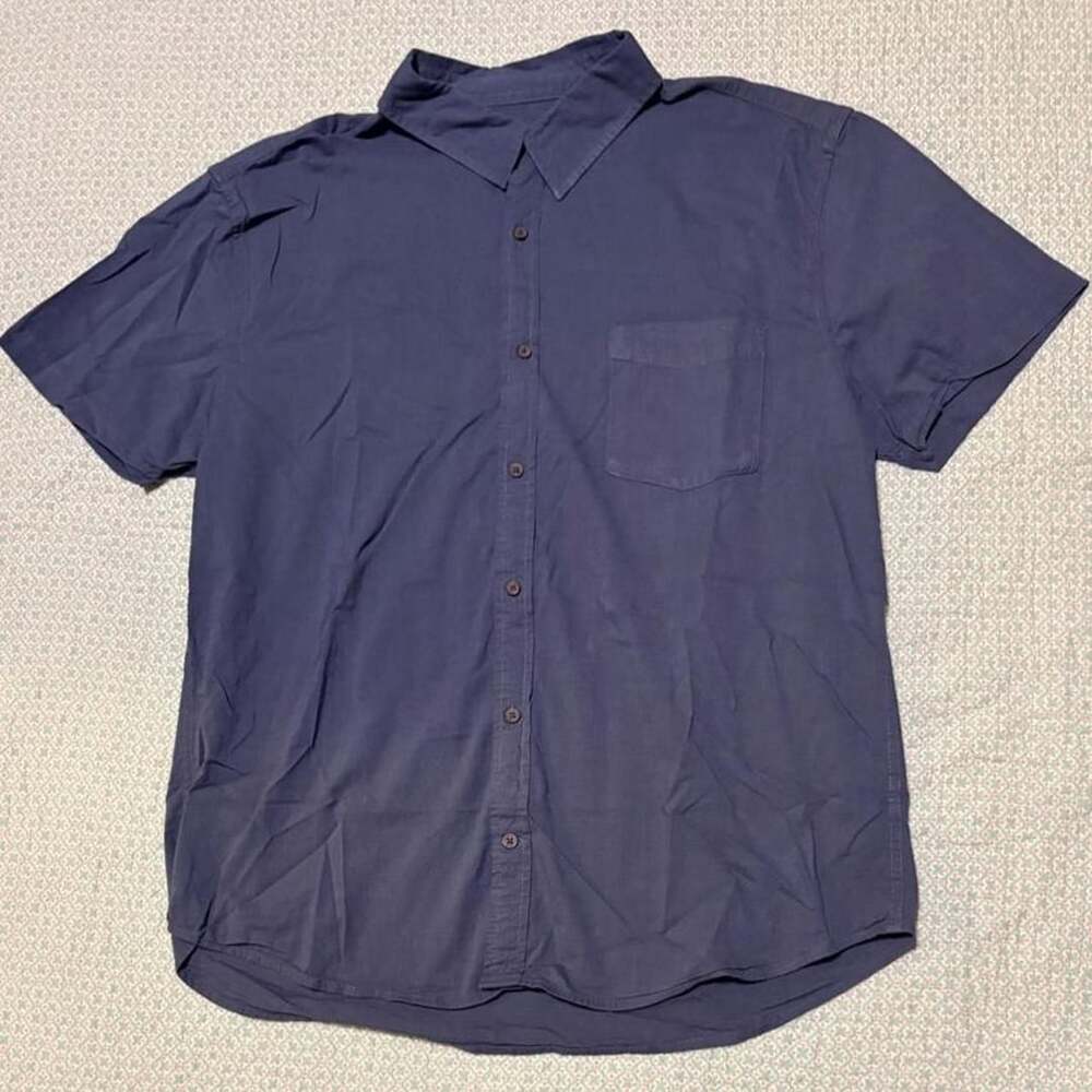Mutual Weave Short Sleeve Button Up Shirt XXL Blue Textured Cotton